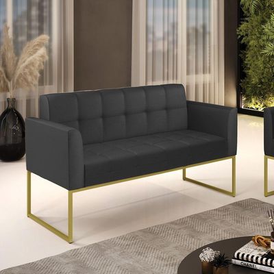 Sofá Namoradeira Elisa Corino Base Metálica Industrial Dourado - D'rossi Cor Preto