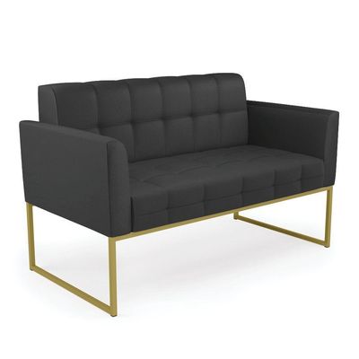 Sofá Namoradeira Elisa Corino Base Metálica Industrial Dourado - D'rossi Cor Preto