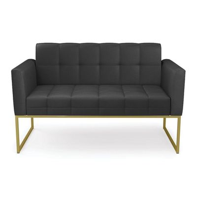 Sofá Namoradeira Elisa Corino Base Metálica Industrial Dourado - D'rossi Cor Preto