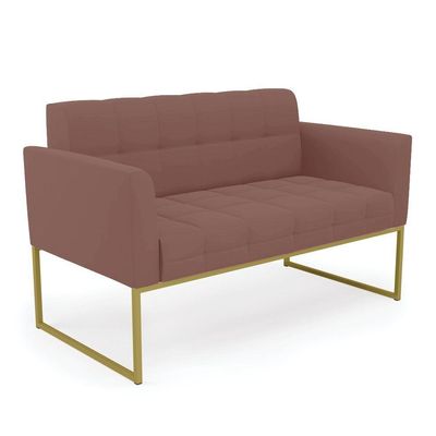 Kit 1 Sofá Namoradeira E 2 Poltronas Elisa Veludo Rosê Base Metálica Industrial Dourado - D'rossi