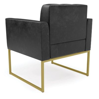 Kit 1 Sofá Namoradeira E 1 Poltrona Elisa Corano Preto Base Metálica Industrial Dourado - D'rossi