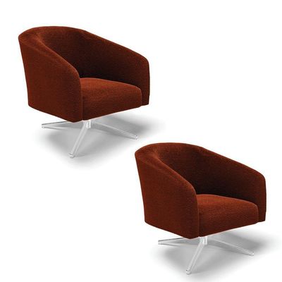 Kit 2 Poltronas Giratória Stella Bouclê Base Cromada - D'rossi Cor Terra