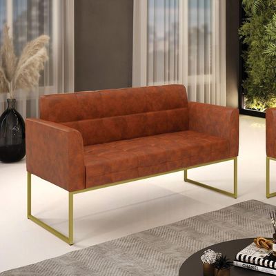 Sofá Namoradeira Elisa Corano Base Metálica Industrial Dourado - D'rossi Cor Nozes