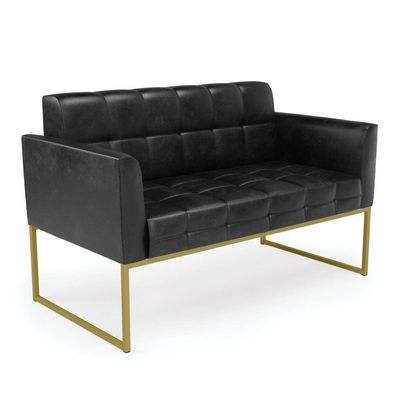 Kit 1 Sofá Namoradeira E 2 Poltronas Elisa Corano Preto Base Metálica Industrial Dourado - D'rossi