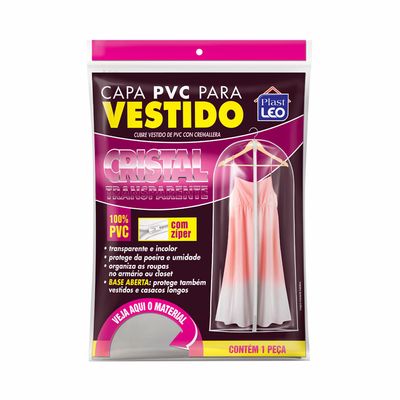 Capa para Vestido em PVC Plast-Leo Cristal Transparente com Zíper 1,20mx58cm UNICA