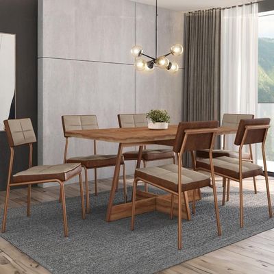 Conjunto Sala De Jantar Loanda 6 Cadeiras Carraro Areia/rose/nogal
