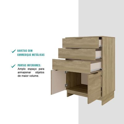 Cômoda 3 Gavetas 2 Portas 1112 Carraro - Noce Noce