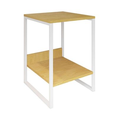 Mesa Cabeceira Industrial Lateral De Cama Canela Tókio Base Ferro Branco Cor: Canela