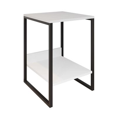 Mesa Cabeceira Industrial Branca Tókio Base Ferro Preto Cor: Preto