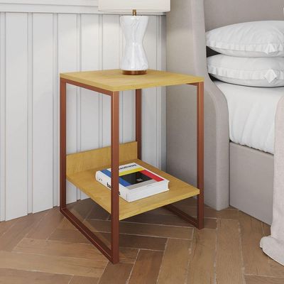 Mesa Cabeceira Lateral De Cama Industrial Canela Tókio Base Cobre Cor: Canela