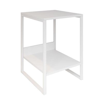 Mesa Cabeceira Industrial Lateral De Cama Branca Tókio Base Ferro Branco Cor: Branco