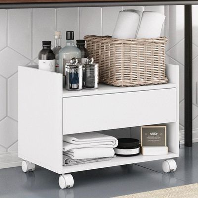 Gabinete Armário Mesa De Cabeceira Multiuso Ivy 60cm 100% Mdf Bp Com 01 Gaveta Branco - Desk Design