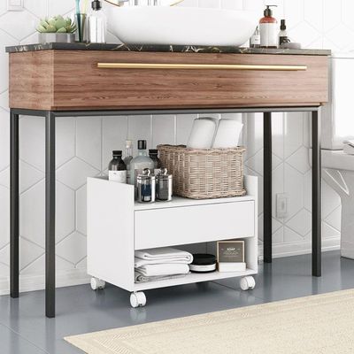 Gabinete Armário Mesa De Cabeceira Multiuso Ivy 60cm 100% Mdf Bp Com 01 Gaveta Branco - Desk Design