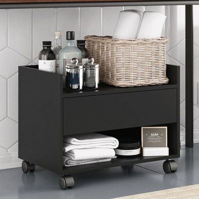 Gabinete Armário Mesa De Cabeceira Multiuso Ivy 60cm 100% Mdf Bp Com 01 Gaveta Preto - Desk Design