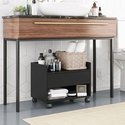 Gabinete Armário Mesa De Cabeceira Multiuso Ivy 60cm 100% Mdf Bp Com 01 Gaveta Preto - Desk Design