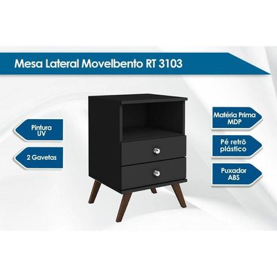 Mesa Cabeceira Rt3103 C/ 2 Gavetas Preto - Movelbento