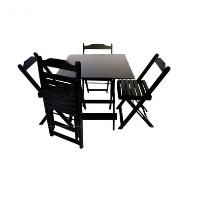 Conjunto Mesa Dobrável 70X70 Com 4 Cadeiras Preta