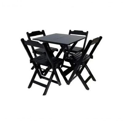 Conjunto Mesa Dobrável 70X70 Com 4 Cadeiras Preta