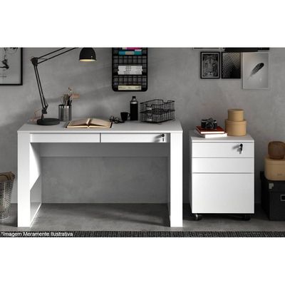 Gaveteiro P/ Escritório Me4148 C/ 3 Gavetas E 1 C/ Chave Branco - Tecno Mobili