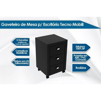 Gaveteiro P/ Escritório Me4108 C/ 3 Gavetas E Rodízios Nogal - Tecno Mobili