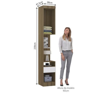 Mesa De Cabeceira Alta 38cm 1 Porta E 1 Gaveta Paris Luciane Móveis Avelã Pf Com Branco Pf