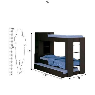Beliche Cama Aux C/ 3 Colchões Ditália Treliche Cm-15 Preto