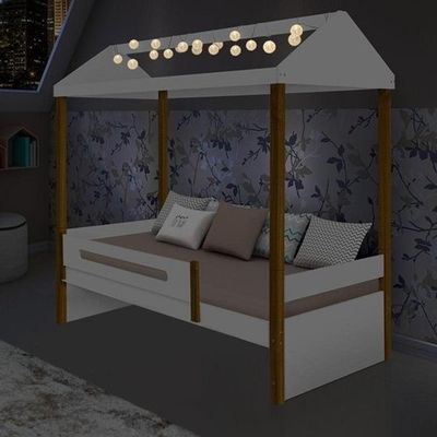 Cama Solteiro Sara Branco Mel Com Led E Colchão