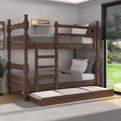 Treliche Madeira Maciça Vira 2 Camas p/ Colchão 78/88 X 188cm Porto Multimóveis Cr35106 Imbuia
