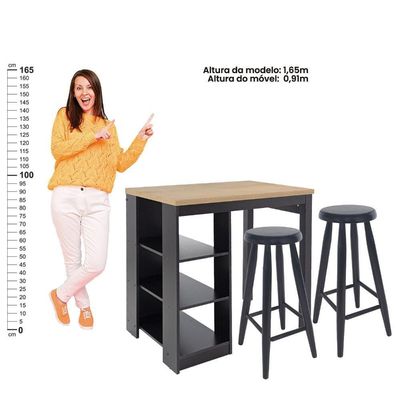 Bancada Cozinha Gourmet Ditália Com 2 Banquetas Preto