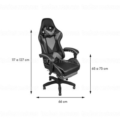 Cadeira Gamer Giratória Hawker Preta Com Cinza Base Rodízio