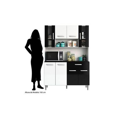 Kit Cozinha 8 Portas 1 Gaveta Gabi Branco Com Preto