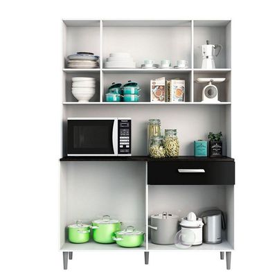Kit Cozinha 8 Portas 1 Gaveta Gabi Branco Com Preto