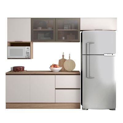Cozinha Completa Etna 6 Peças Poliman Móveis Carvalho Oak E Off White