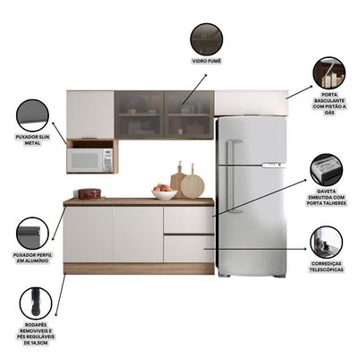 Cozinha Completa Etna 6 Peças Poliman Móveis Carvalho Oak E Off White