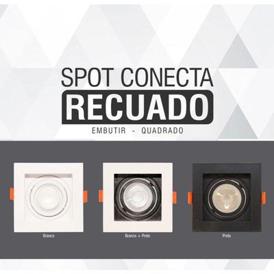 Spot Recuado De Embutir Quadrado Mr11 Branco Com Preto Taschibra