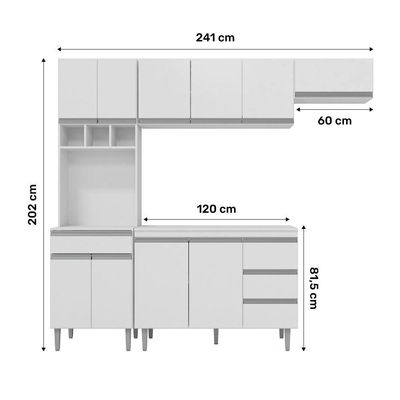Cozinha Modulada 04 Peças Com Balcão Gabinete 120cm Branco