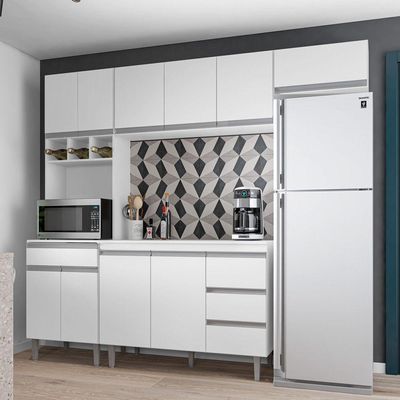 Cozinha Modulada 04 Peças Com Balcão Gabinete 120cm Branco