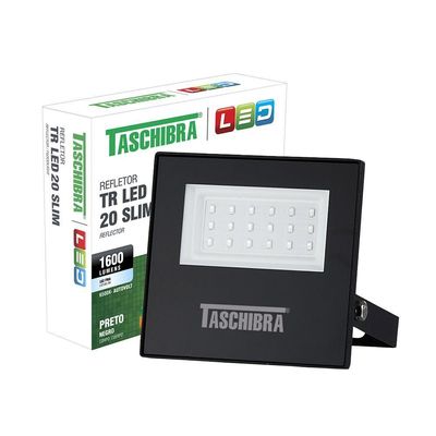 Refletor Taschibra Led Tr Slim 20W Luz Branco Fria 6500K Preto Bivolt Bivolt