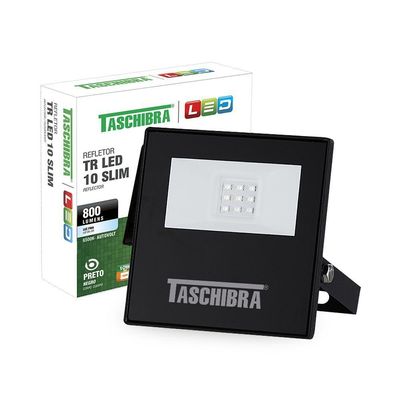 Refletor Taschibra Led Tr Slim 10W Luz Branco Fria 6500K Preto Bivolt Bivolt