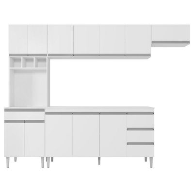 Cozinha Modulada 04 Peças Com Balcão Gabinete 160cm Branco