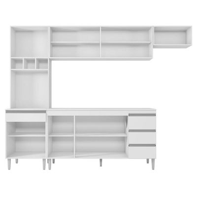 Cozinha Modulada 04 Peças Com Balcão Gabinete 160cm Branco