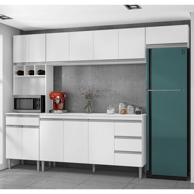 Cozinha Modulada 04 Peças Com Balcão Gabinete 160cm Branco
