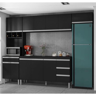Cozinha Modulada 04 Peças Com Balcão Gabinete 160cm Preto