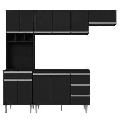 Cozinha Modulada 04 Peças Com Balcão Gabinete 120cm Preto