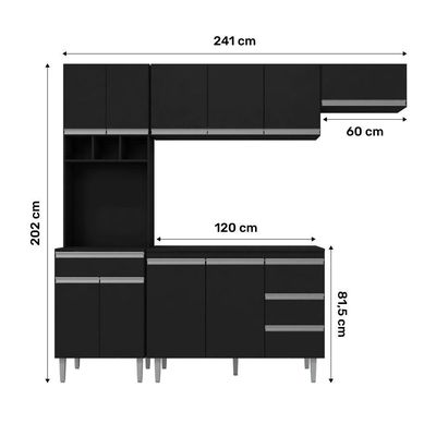 Cozinha Modulada 04 Peças Com Balcão Gabinete 120cm Preto