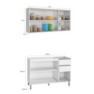 Cozinha Compacta Balcão Para Pia/Cuba E Armário Aéreo Triplo Evidence Poliman Móveis Branco