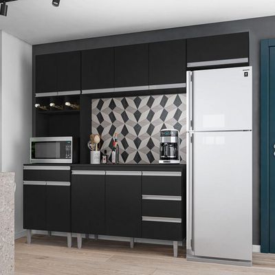 Cozinha Modulada 04 Peças Com Balcão Gabinete 120cm Preto