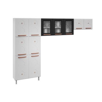 Cozinha Modulada Completa Mirage New 3 Peças (2 Armários + 1 Paneleiro) Cpt114 Branco/preto