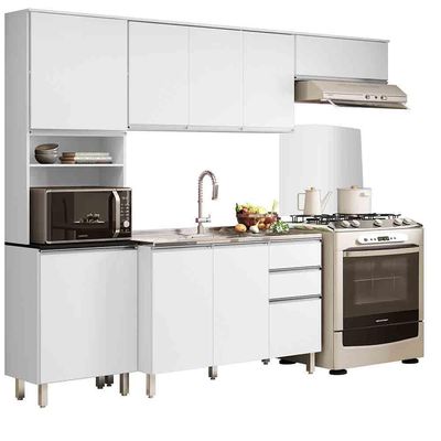 Cozinha Compacta 4 Peças Com Balcão Paris Para Pia Branco