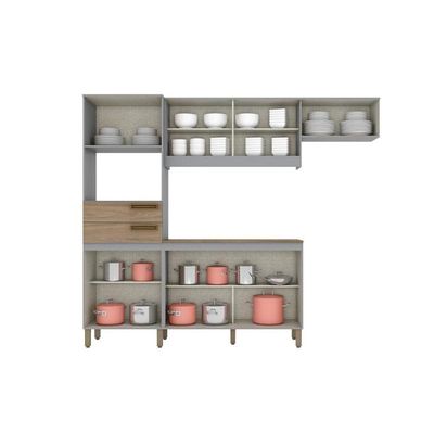 Cozinha Modulada Henn Briz Star 4 Peças (2 Armários + 1 Balcão + 1 Paneleiro) Cpt95 Nature/Off White